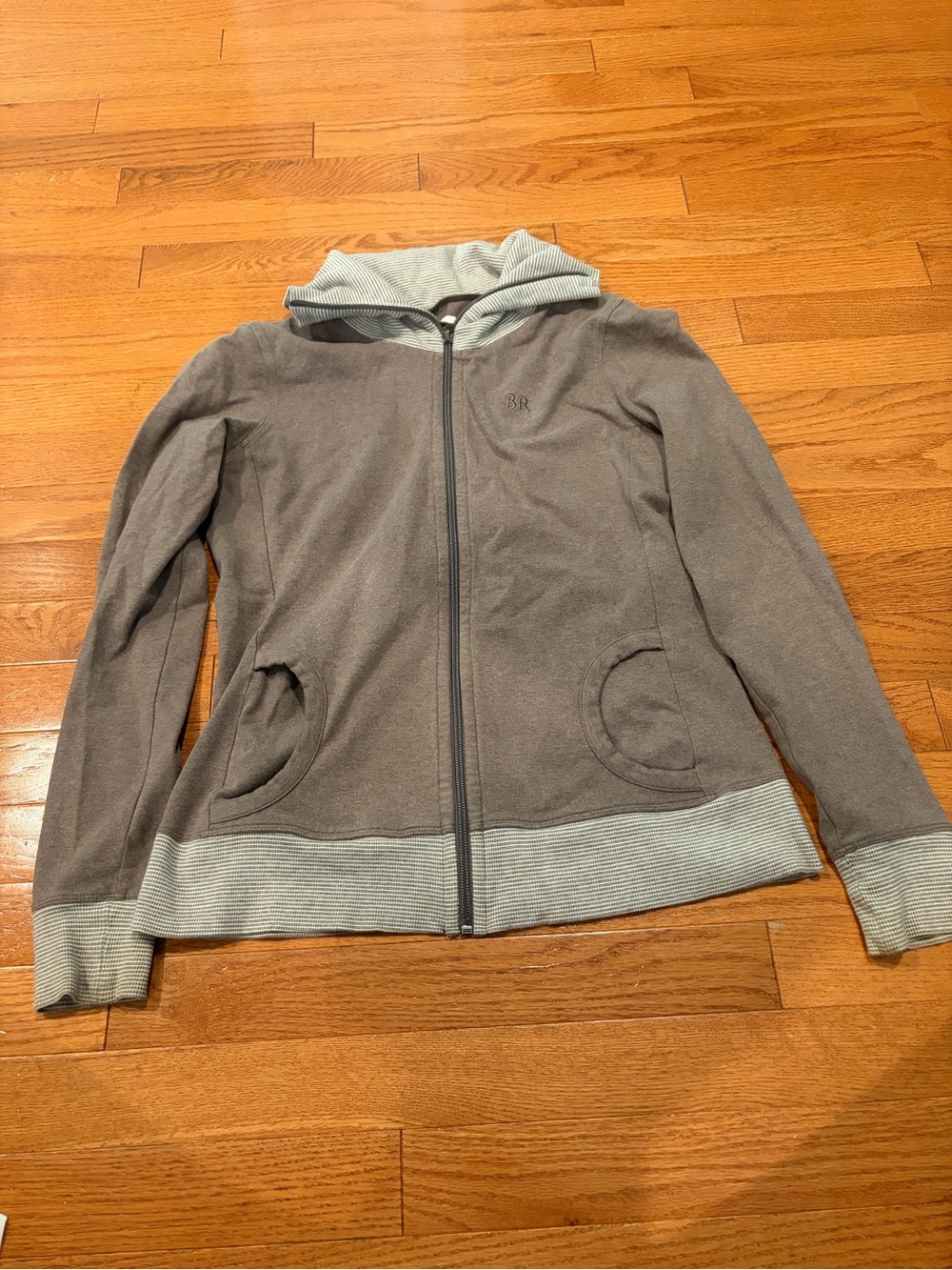 Banana Republic Taupe and Light Gray Hooded Bomber Jacket